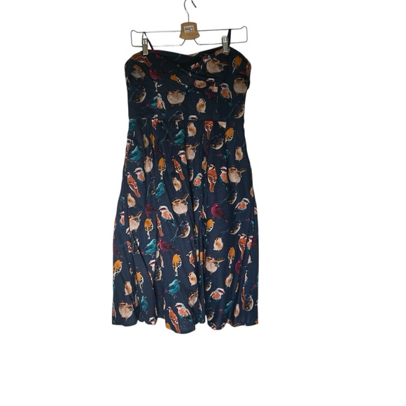 Maeve Navy Native Birds Print Strapless Midi Dress - Picture 4 of 9